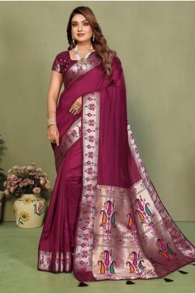 Wine Saree in Silk with Zari SR29707