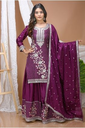 Thread Palazzo Suit in Wine Chinon chiffon PZ4426
