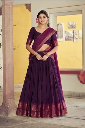 Weaving Poly cotton Lehenga Choli in Wine with Dupatta LC9245