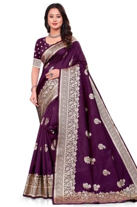 Weaving Silk Saree in Wine SR29373