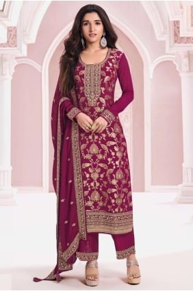 Wine Eid Salwar Kameez with Embroidered Jacquard SK155132
