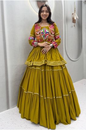 Yellow Lehenga Choli in Cotton with Lace LC9175