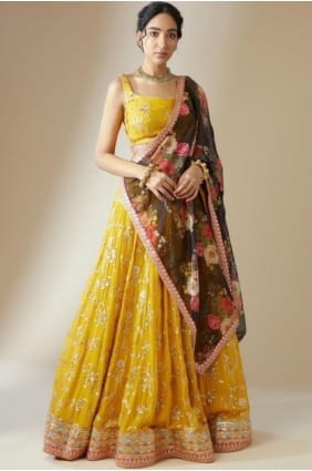 Yellow Lehenga Choli with Embroidered Georgette LC8875