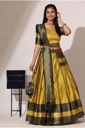 Embroidered Silk Lehenga Choli in Yellow green with Dupatta LC9019