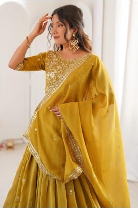 Sequins Lehenga Choli in Yellow Shimmer LC8988
