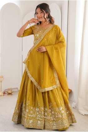 Sequins Lehenga Choli in Yellow Shimmer LC8988
