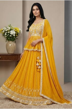 Faux georgette Thread Yellow Lehenga Choli with Dupatta LC8977