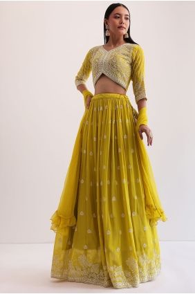 Faux georgette Sequins Yellow Lehenga Choli with Dupatta LC9094