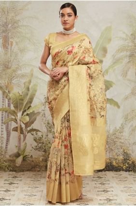 Yellow Jacquard silk Party Wear Saree with Weaving SR28659