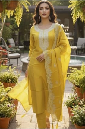 Yellow Salwar Kameez with Embroidered Silk SK156130