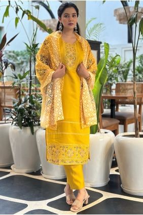 Silk Yellow Salwar Kameez in Embroidered SK15753