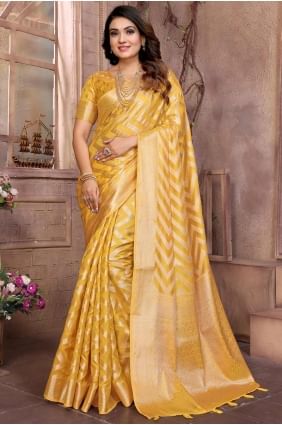 Yellow Saree in Organza with Weaving SR28109