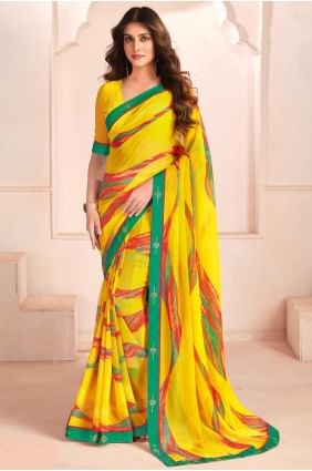 Yellow Saree with Printed Georgette SR28412