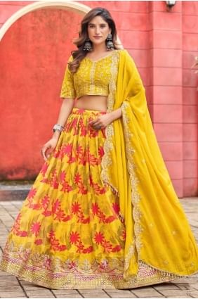 Yellow Printed Silk Lehenga Choli with Dupatta LC8682