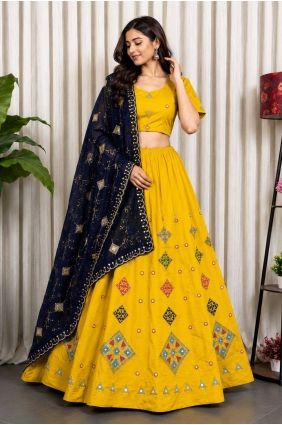 Yellow Lehenga Choli in Silk with Sequins LC9141