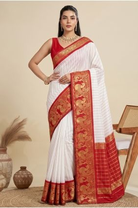 White Banarasi raw silk Saree with Zari SR30155