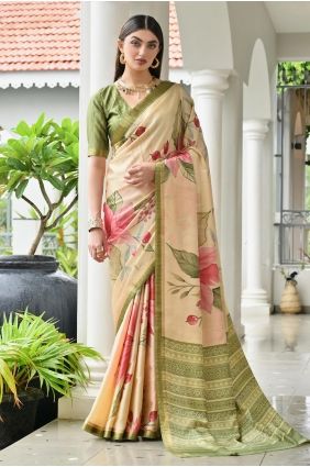 Beige Saree in Satin with Zari,printed SR29770