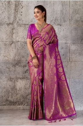 Saree in Magenta Silk with Zari SR30103