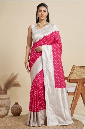 Pink Saree with Zari Banarasi raw silk SR30154