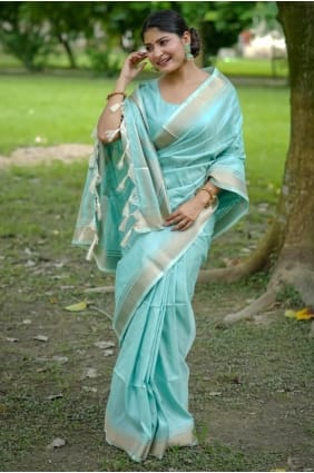 Zari Banarasi raw silk Saree in Sky blue SR29253