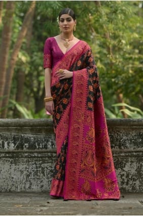 Black Zari,weaving Pashmina Saree SR29610