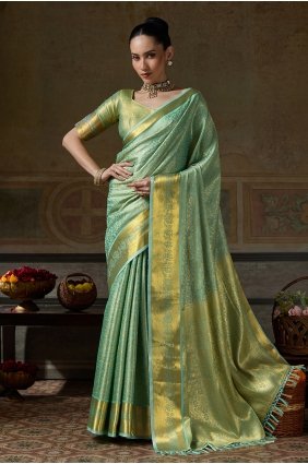 Green Saree in Zari,weaving Silk SR30349