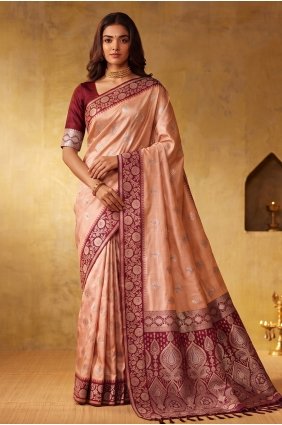 Peach Zari,weaving Saree in Silk SR30332