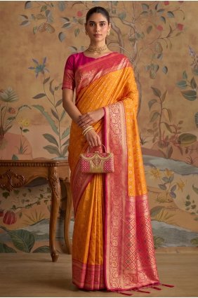 Silk Saree with Zari,weaving in Mustard SR30337