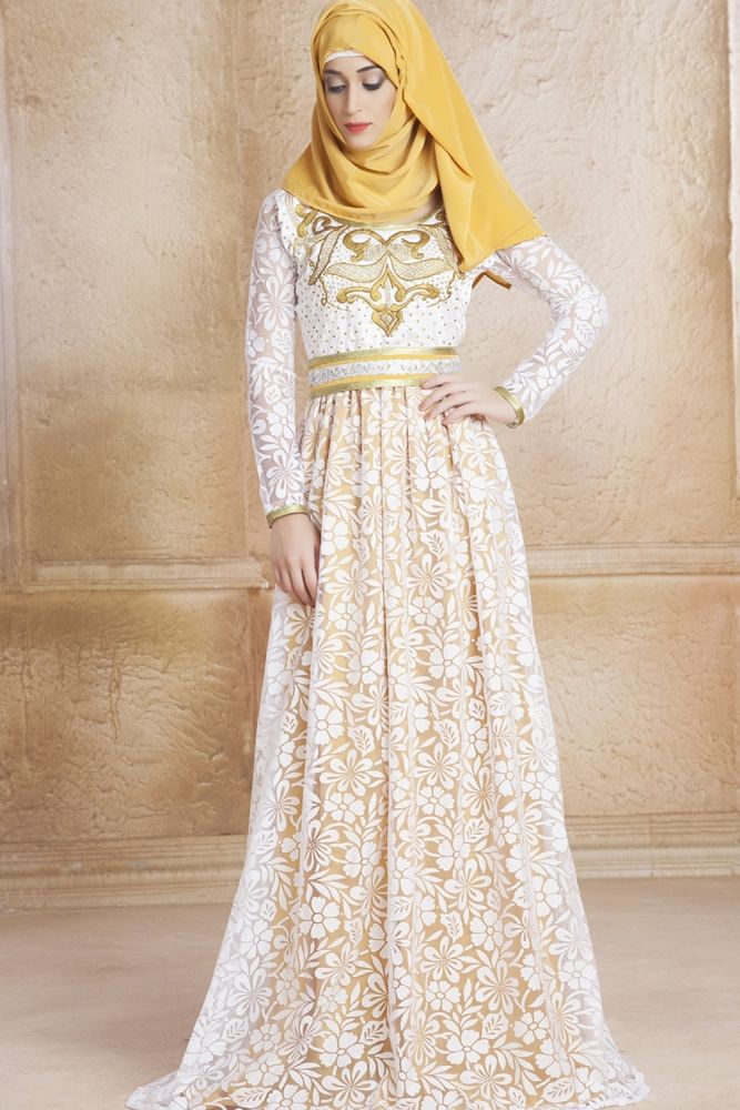 slim fit dress slacks Ivory Yasmine on Gold Abaya main image 0