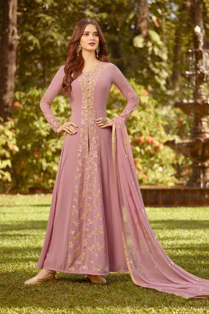 Light Pink Georgette Anarkali Suit, Indian Designer Suit with Jari & Thread  Embroidery With Stone work Online in United Kingdom