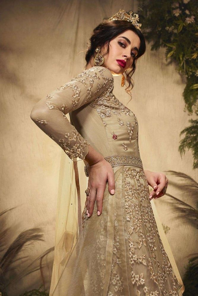 gold anarkali dress uk Yellow Embroidery Silk Anarkali Suit Unstitched