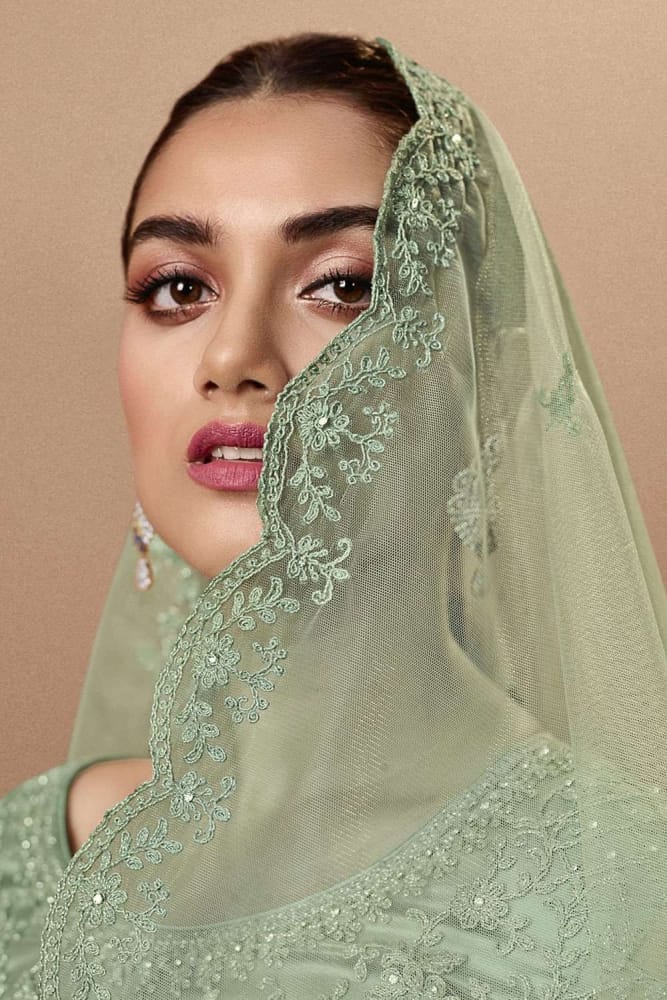 Mint green Pakistani suit Online, Designer Net Pakistani suit with Mint  Green Dupatta UK : PZ3391