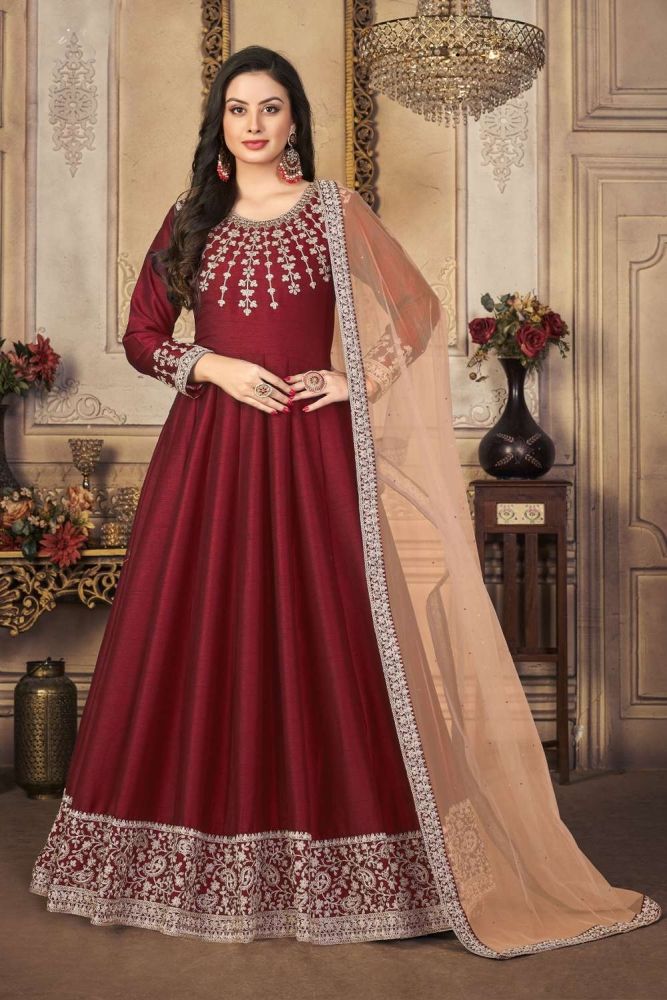 slim fit dress slacks Pakistani Bridal Gown With Dull Gold Embroidered Work – BridalLehenga main image 0