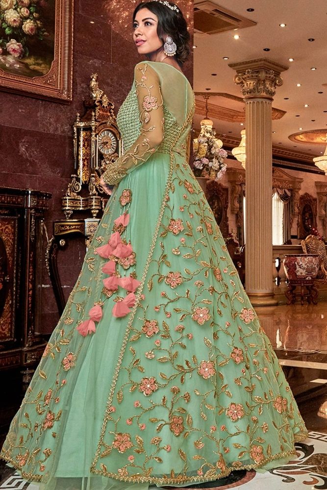 slim fit dress slacks Buy Light Green Anarkali Suit 27140 Online main image 1