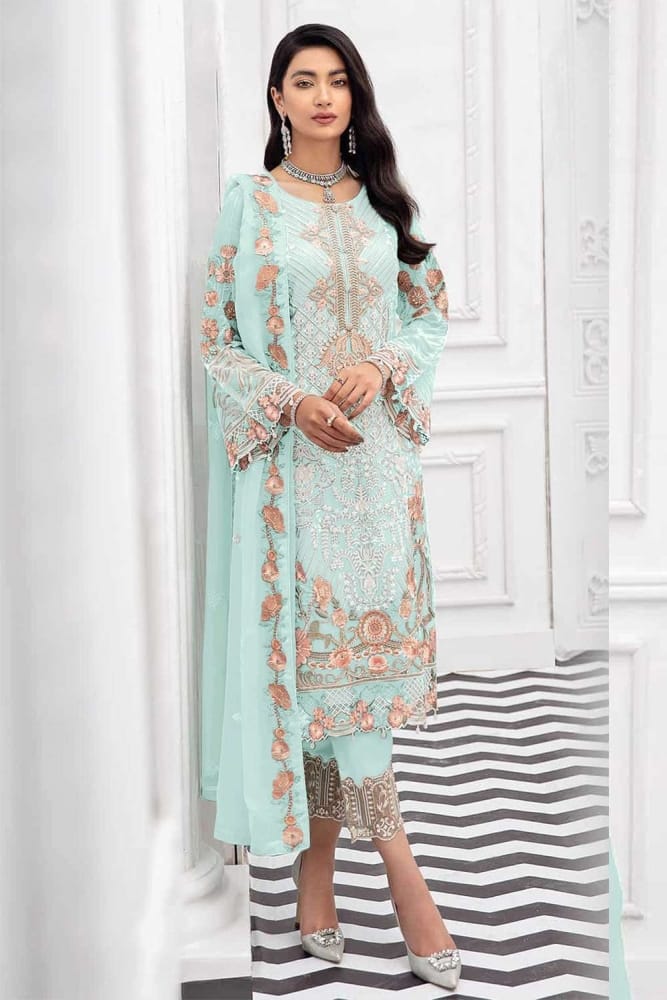 Sky blue Pakistani suit Online, Designer Georgette Pakistani suit