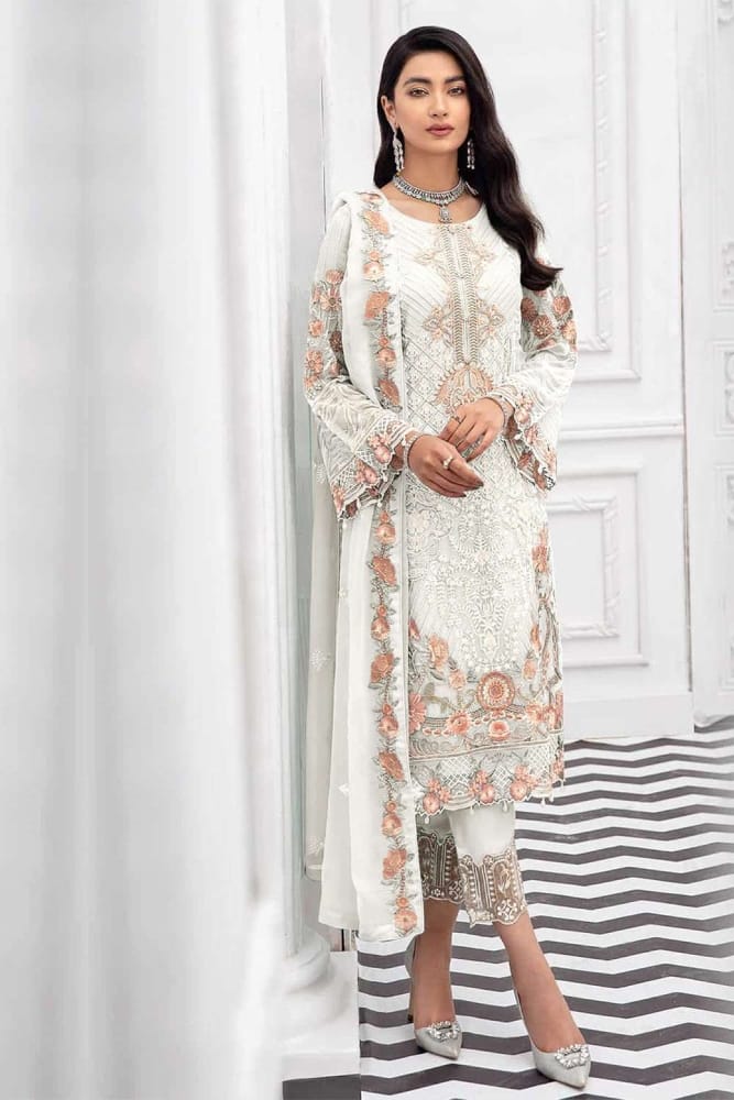 White Pakistani suit Online, Designer Georgette Pakistani suit