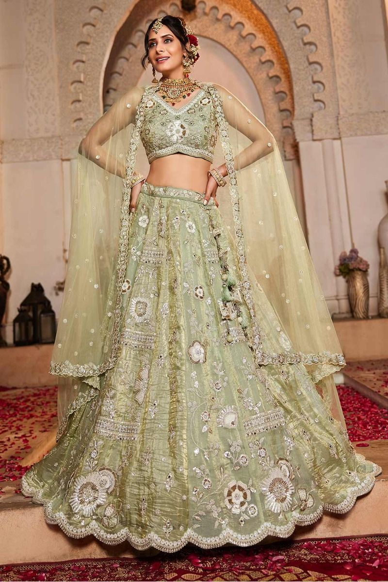 sage green indian wedding dress Buy Sage Green Sequence Embroidery Bridal Lehenga Choli For Indian Wedding  Online